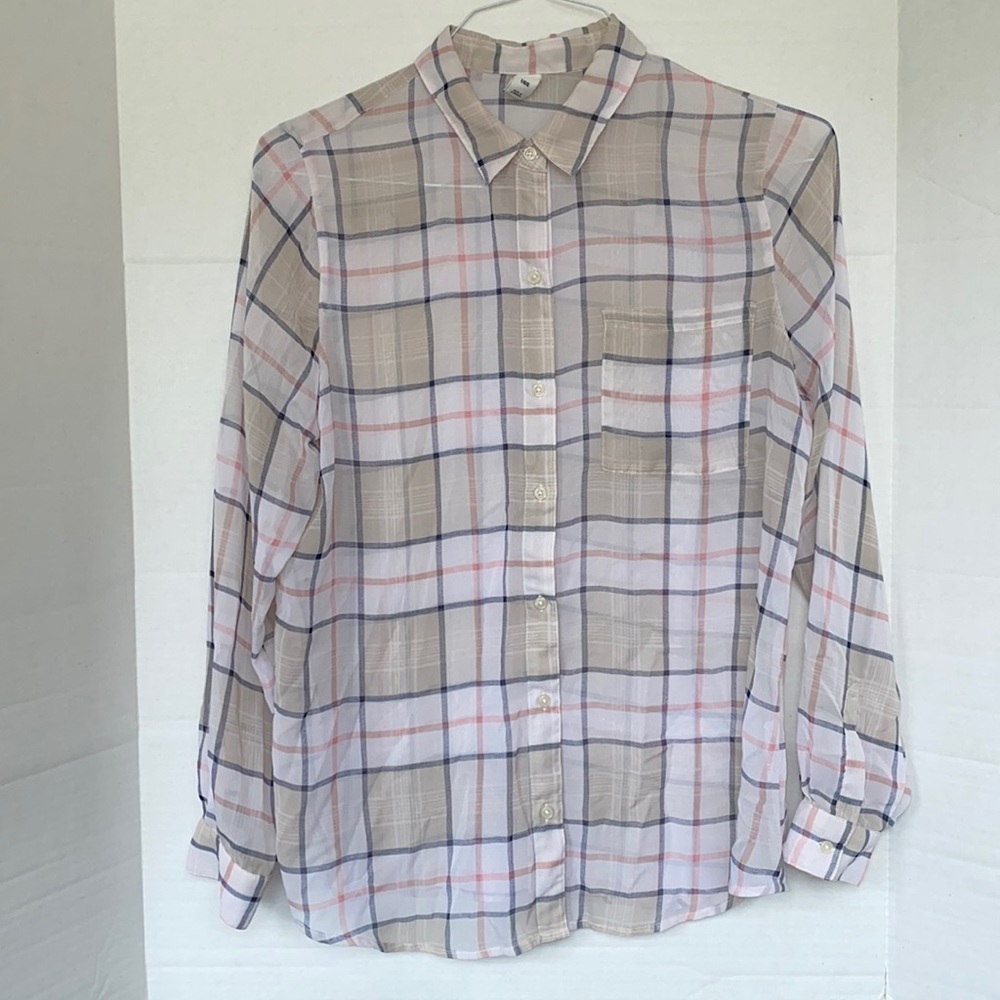 Old Navy Womens white and pink plaid button down blouse size L